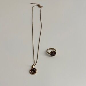 Gold Druzy Necklace and Ring Set